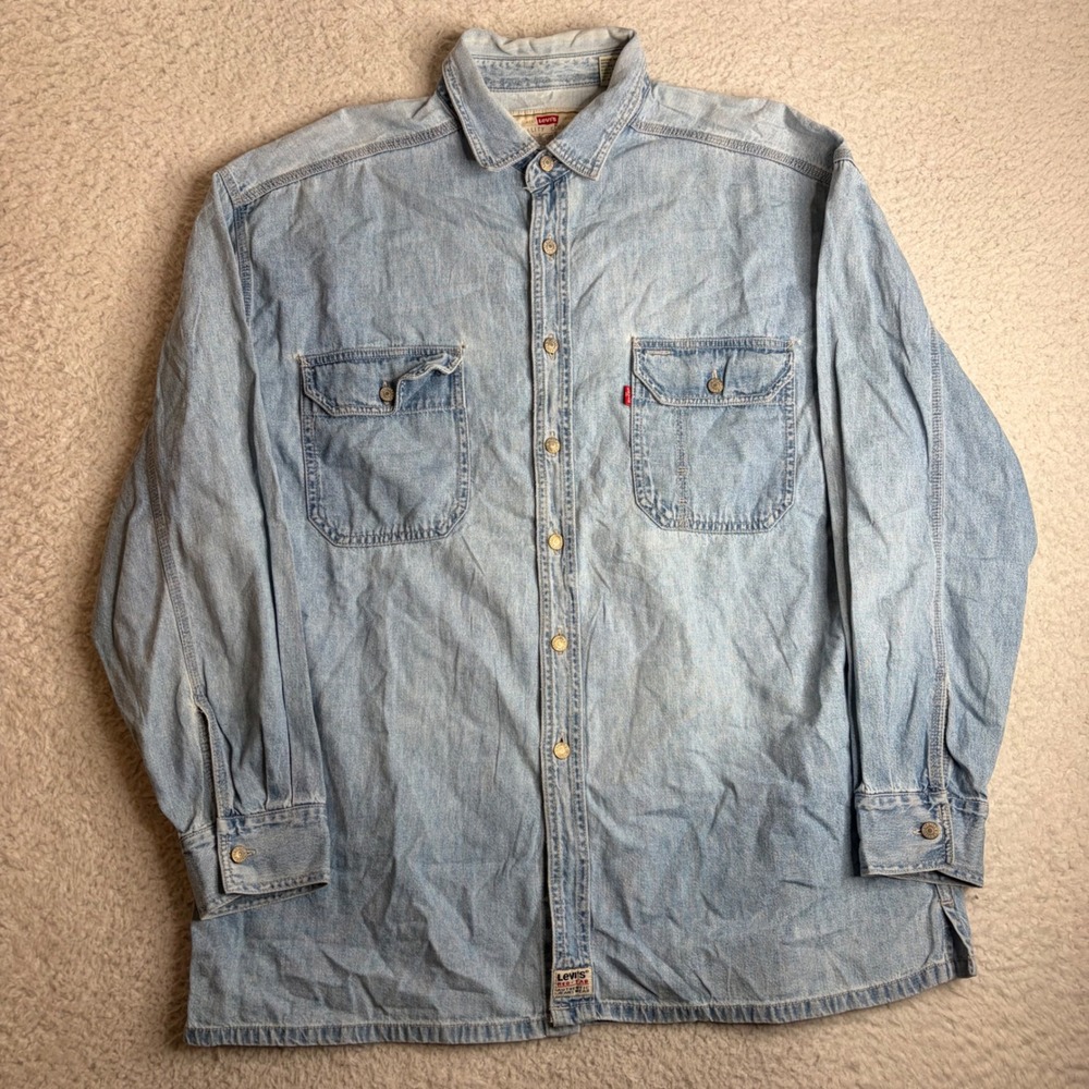 Levis Red Tab Vintage Light Wash Denim Button Down Shirt XL Mens Cotton
